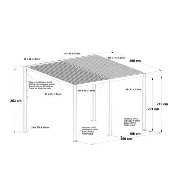 Riwall PRO RMBP 13 x 10 Antracit bioklimatikus pergola ( 4 x 3 m) - Image 3