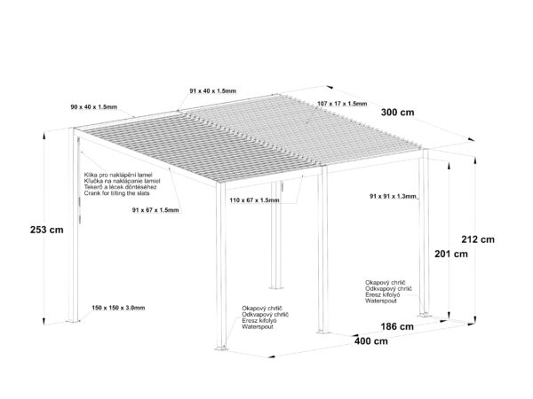 Riwall PRO RMBP 13 x 10 Antracit bioklimatikus pergola ( 4 x 3 m) - Image 12